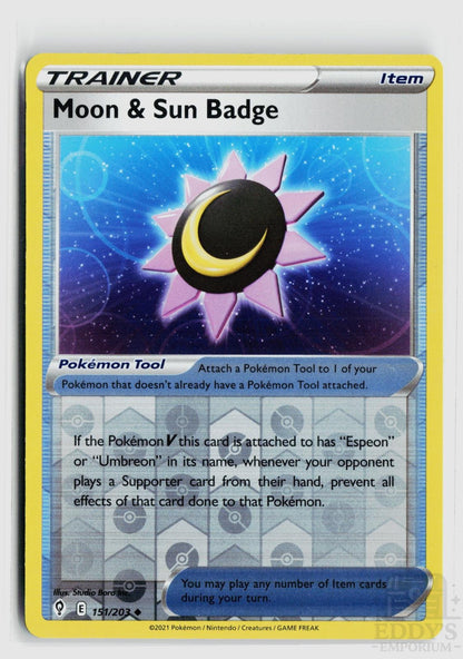Moon & Sun Badge 151/203 Evolving Skies Pokemon Reverse Holo Uncommon NM