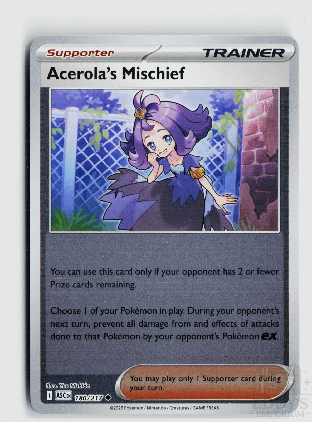 Acerola's Mischief 180/217 Ascended Heroes Pokemon Reverse Holo Uncommon NM