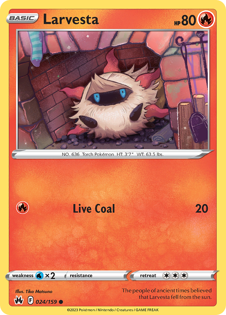 Larvesta 024/159 Crown Zenith Pokemon Reverse Holo Common NM