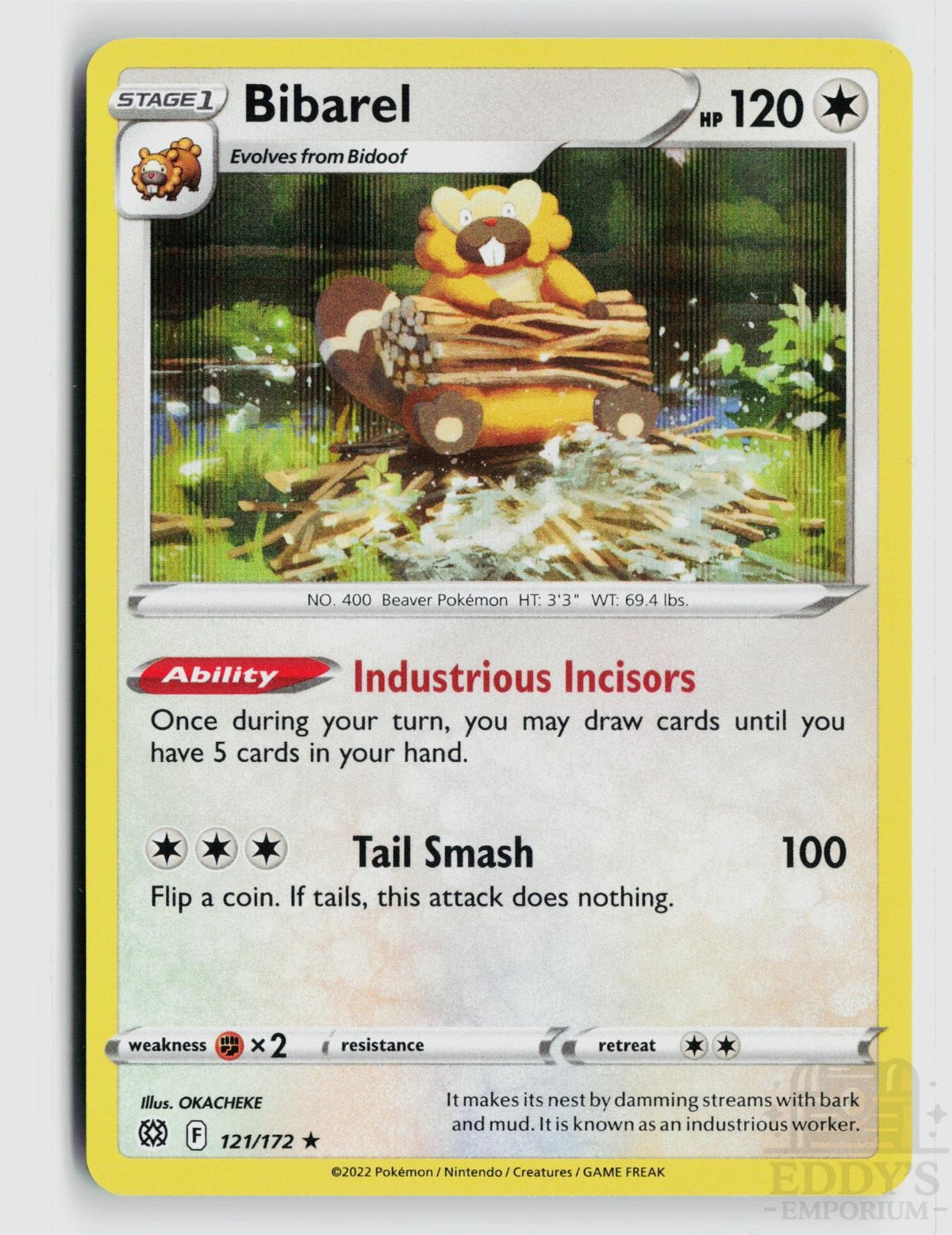Bibarel 121/172 Brilliant Stars Pokemon Holo Rare NM