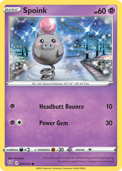 Spoink 055/163 Battle Styles Pokemon Reverse Holo Common NM