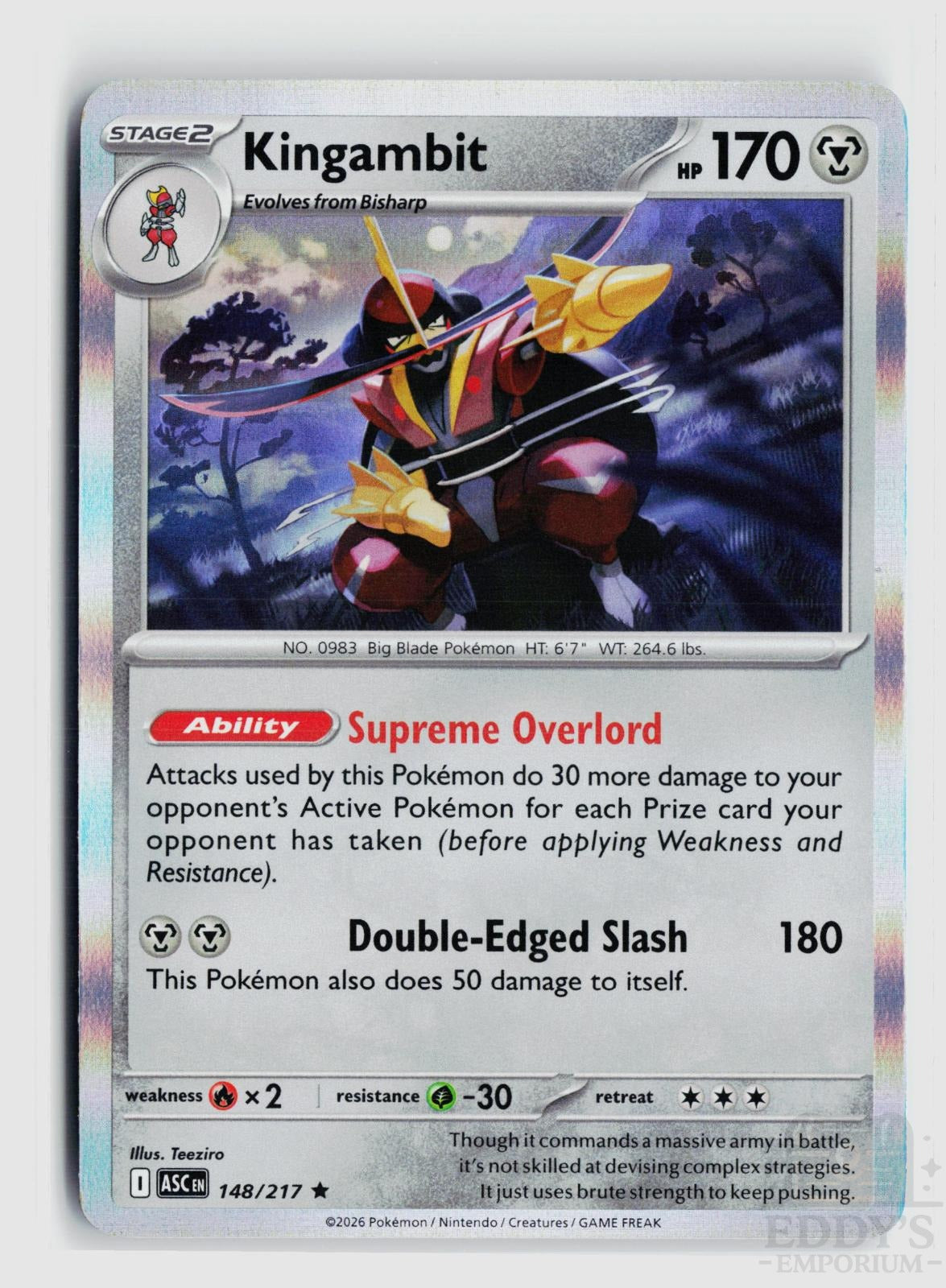 Kingambit 148/217 Ascended Heroes Pokemon Holo Rare NM