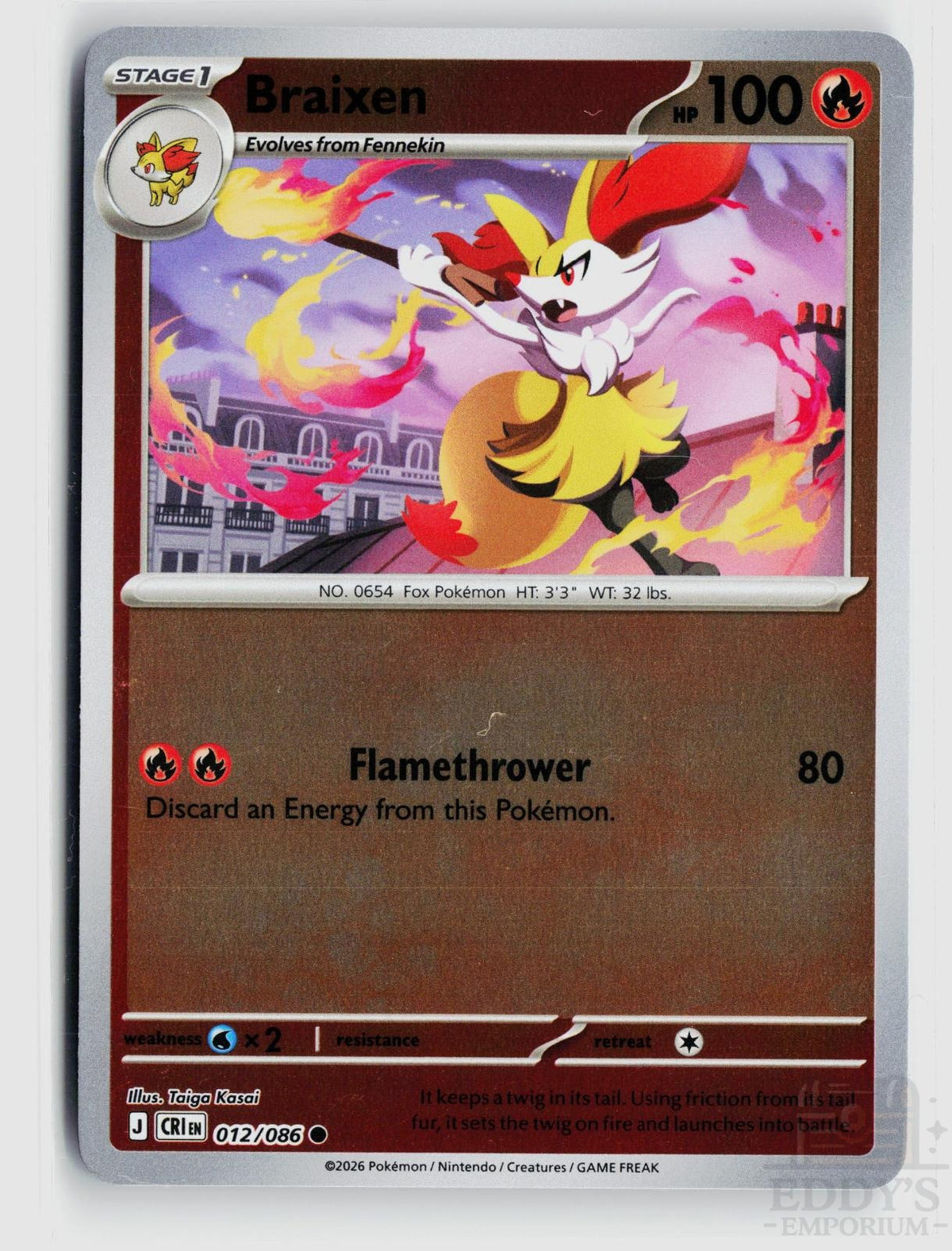 Braixen 012/086 Chaos Rising Pokemon Reverse Holo Common NM