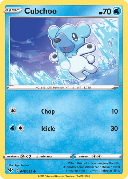 Cubchoo 048/189 Darkness Ablaze Pokemon Reverse Holo Common NM