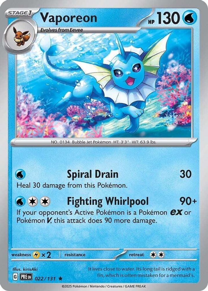 Vaporeon 022/131 Prismatic Evolutions Pokemon Reverse Holo