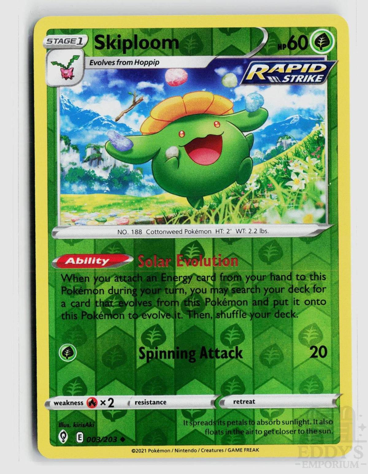 Skiploom 003/203 Evolving Skies Pokemon Reverse Holo Uncommon NM
