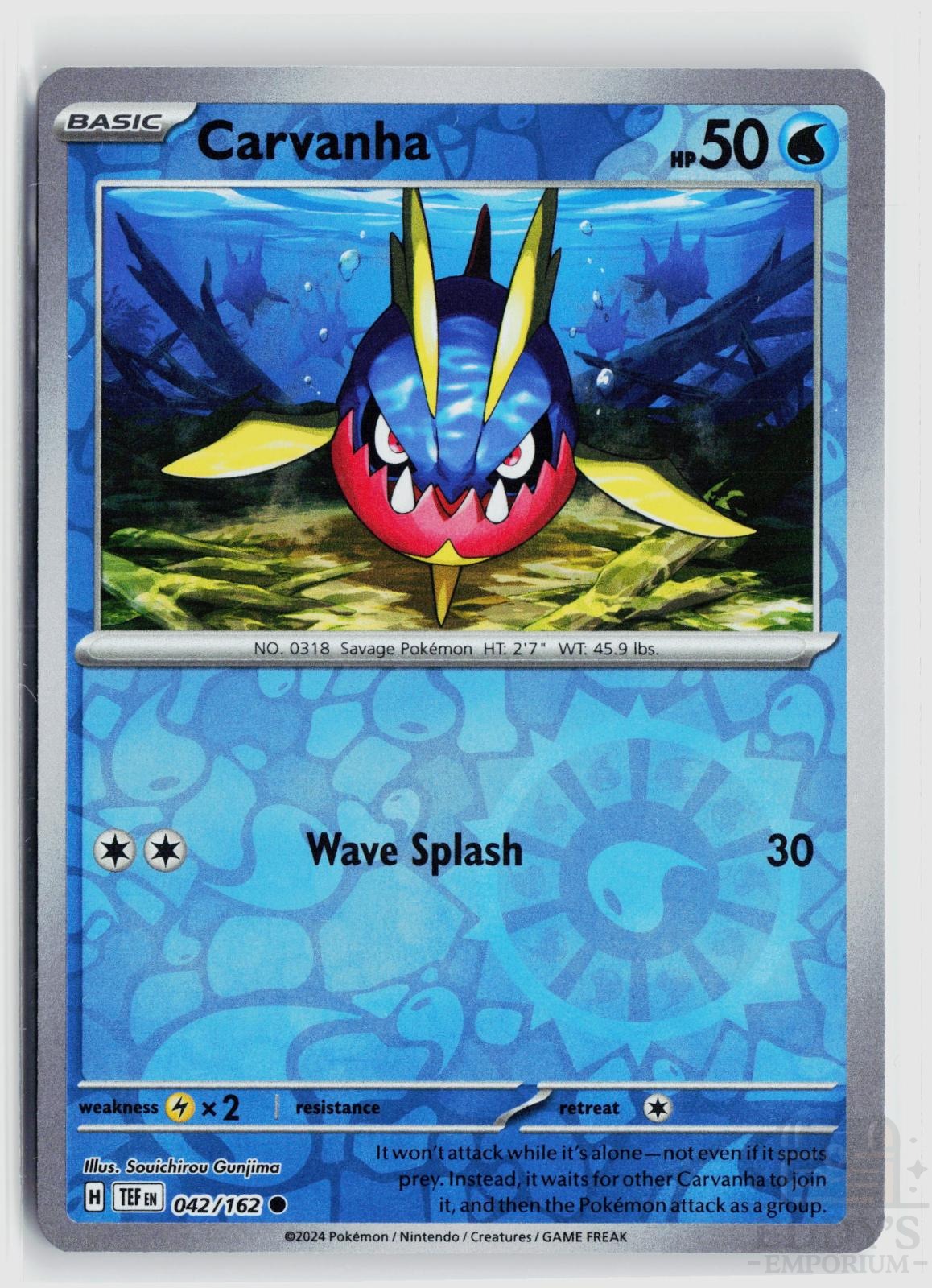 Carvanha 042/162 Temporal Forces Pokemon Reverse Holo Common NM