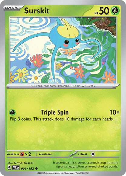Surskit 001/182 Paradox Rift Pokemon Reverse Holo Common NM