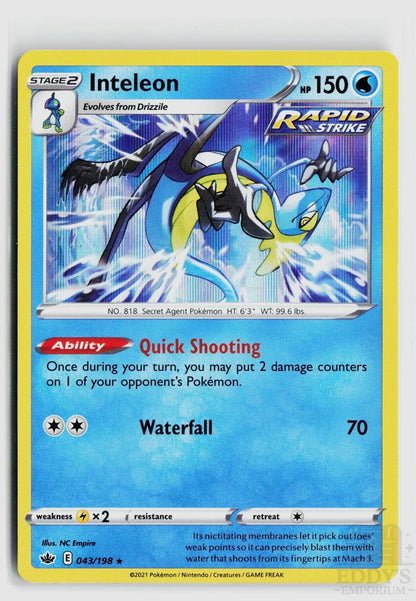 Inteleon 043/198 Chilling Reign Pokemon Holo Rare NM