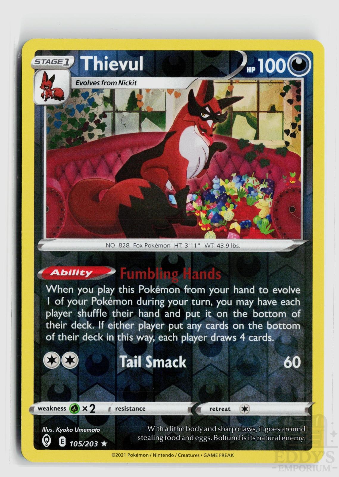 Thievul 105/203 Evolving Skies Pokemon Reverse Holo Rare NM