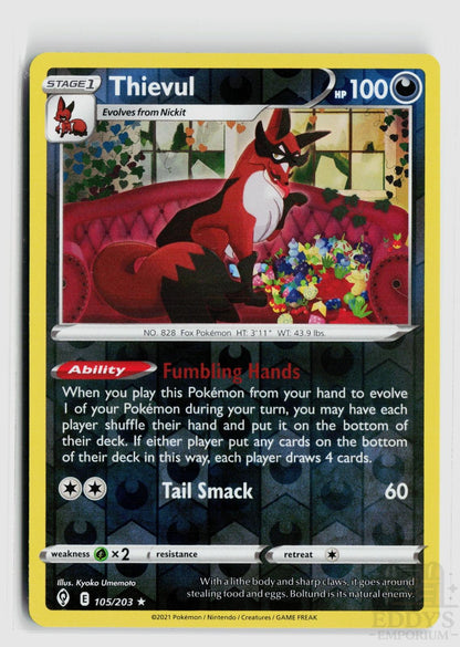 Thievul 105/203 Evolving Skies Pokemon Reverse Holo Rare NM