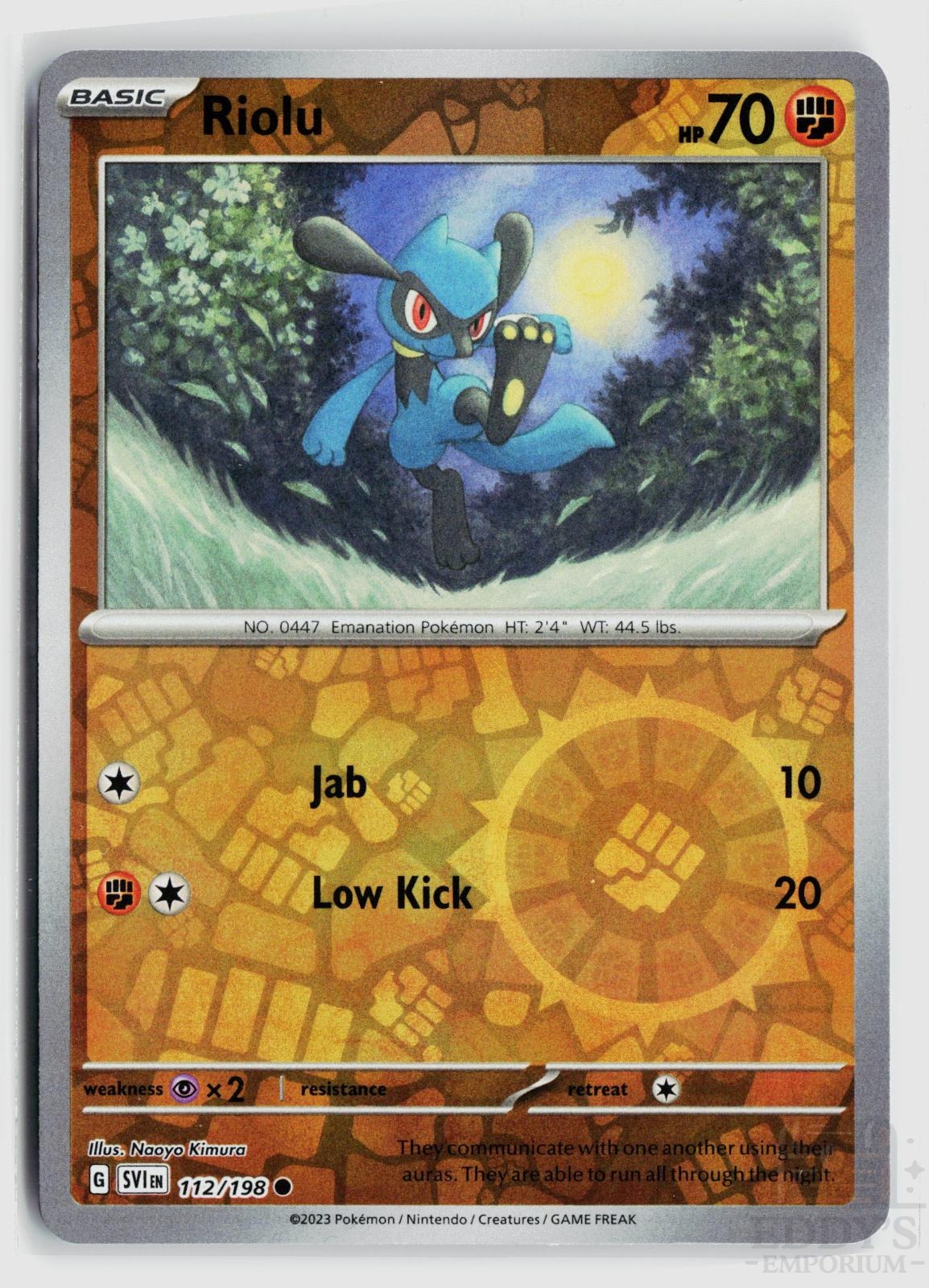 Riolu 112/198 Scarlet & Violet Pokemon Reverse Holo Common NM