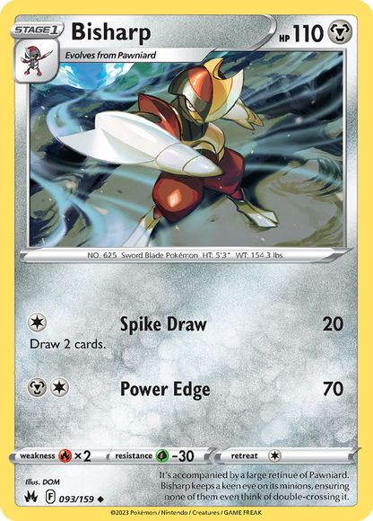 Bisharp 093/159 Crown Zenith Pokemon Reverse Holo Uncommon NM