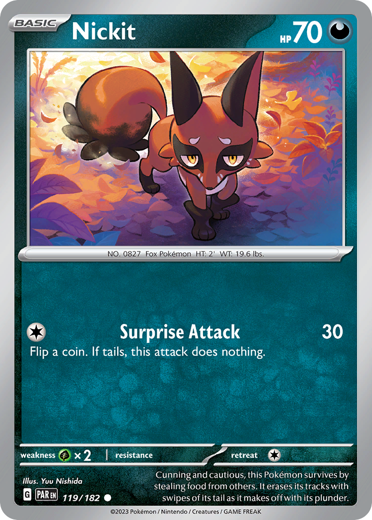 Nickit 119/182 Paradox Rift Pokemon Reverse Holo Common NM