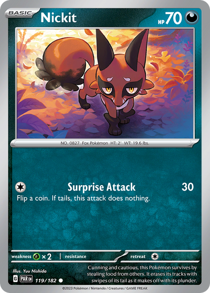 Nickit 119/182 Paradox Rift Pokemon Reverse Holo Common NM