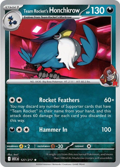 Team Rocket's Honchkrow 127/217 Ascended Heroes Pokemon Holo Rare NM