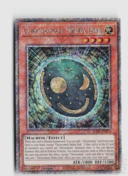 Chronomaly Nebra Disk (Platinum Secret Rare) RA04-EN213 Quarter Century Stampede Yu-Gi-Oh 1st Edition NM