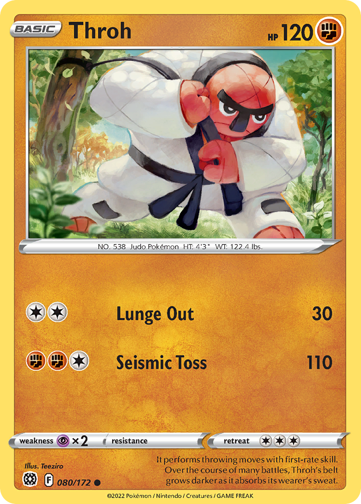 Throh 080/172 Brilliant Stars Pokemon Reverse Holo Common NM