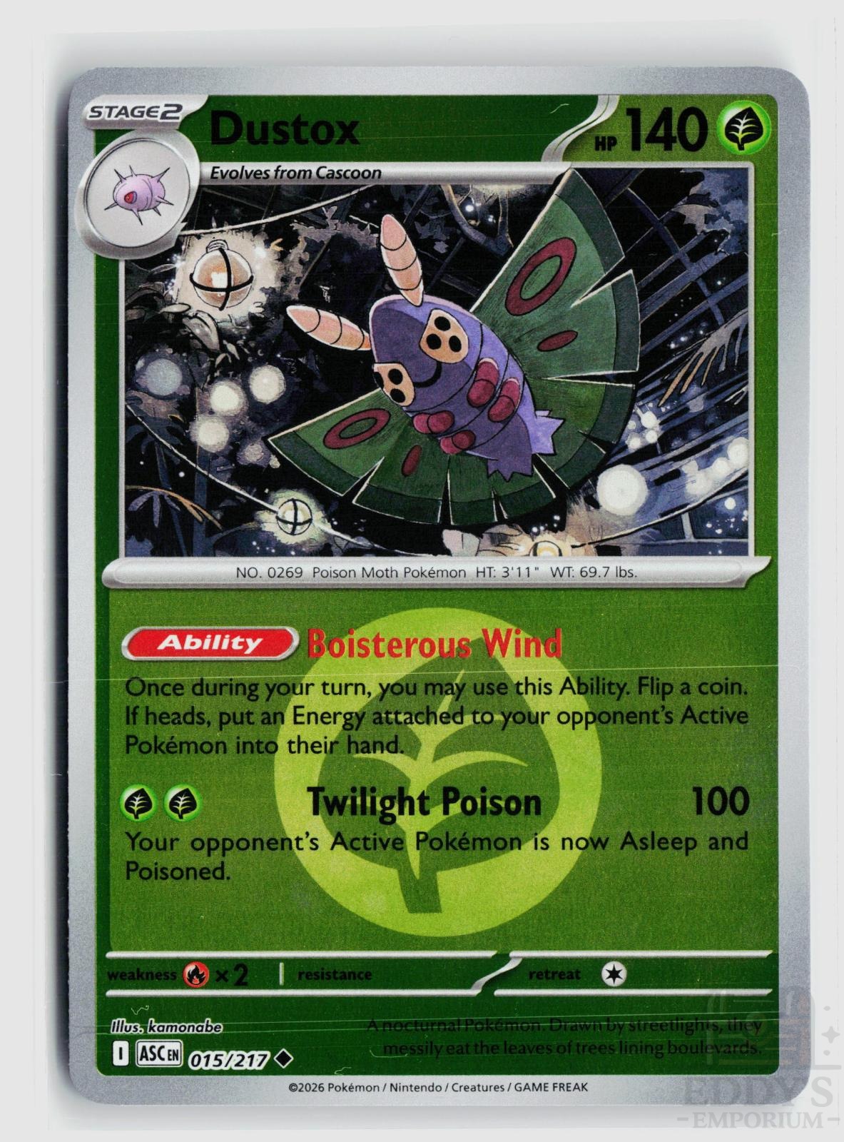 Dustox (Energy Symbol Pattern) 015/217 Ascended Heroes Pokemon Reverse Holo NM