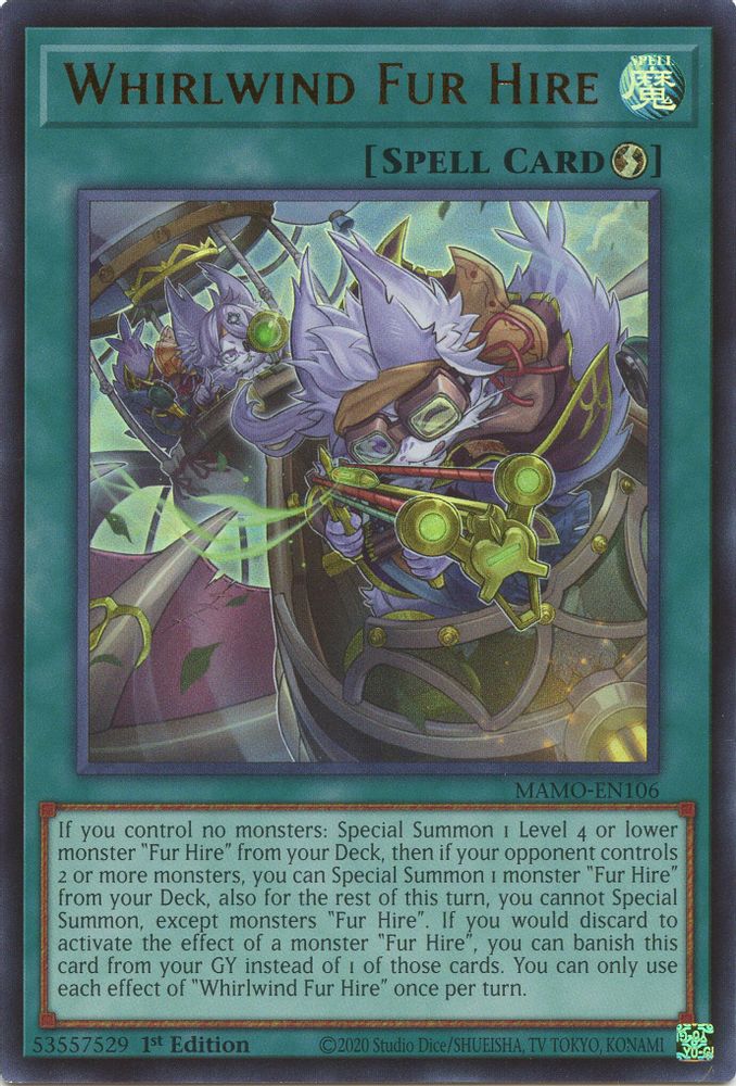 Whirlwind Fur Hire MAMO-EN106 Magnificent Monsters Yu-Gi-Oh 1st Edition NM