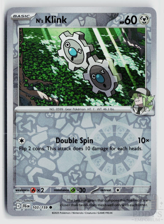 N's Klink 103/159 Journey Together Pokemon Reverse Holo