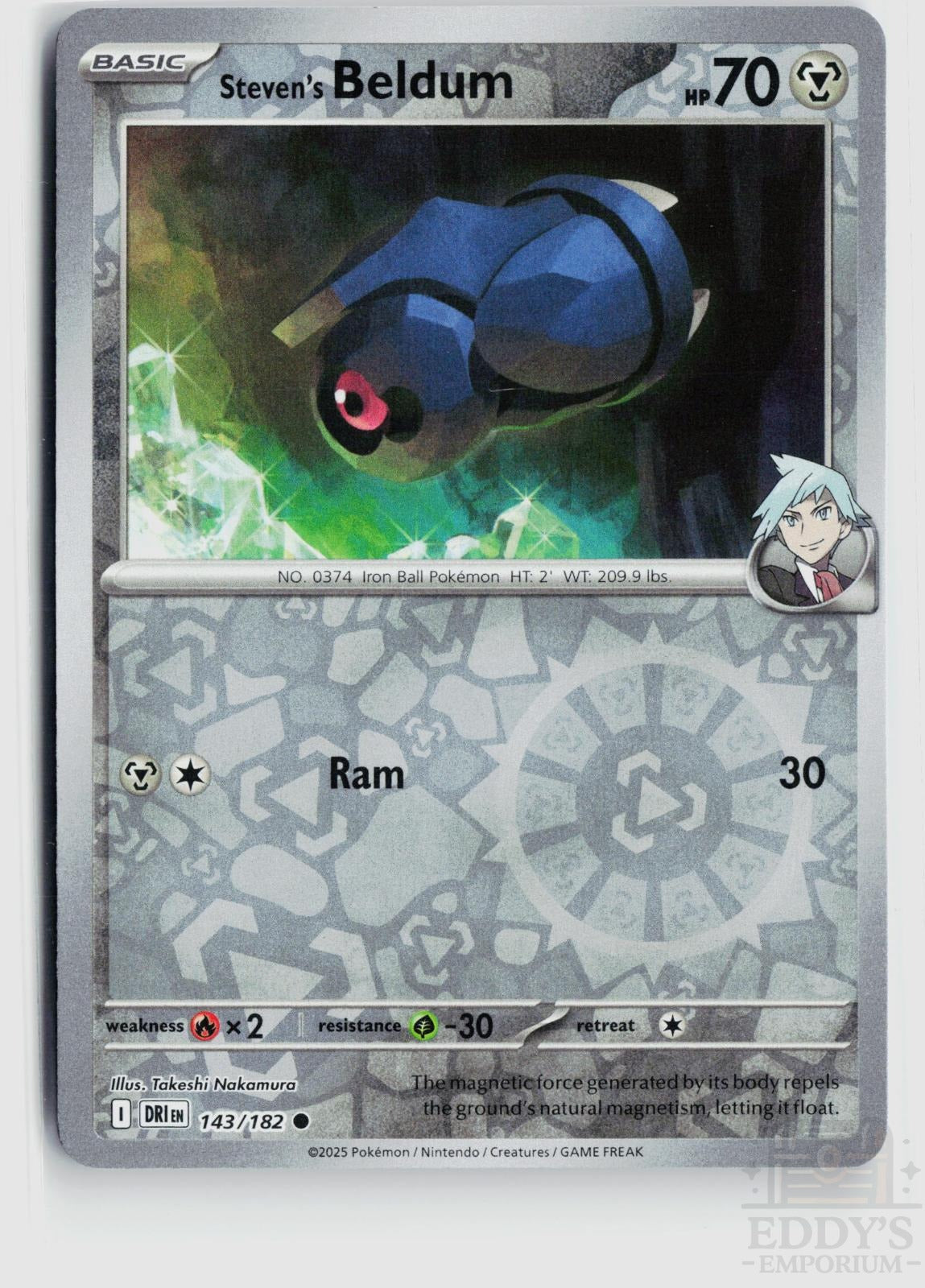 Steven's Beldum 143/182 Destined Rivals Pokemon Reverse Holo Common NM