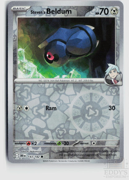 Steven's Beldum 143/182 Destined Rivals Pokemon Reverse Holo Common NM