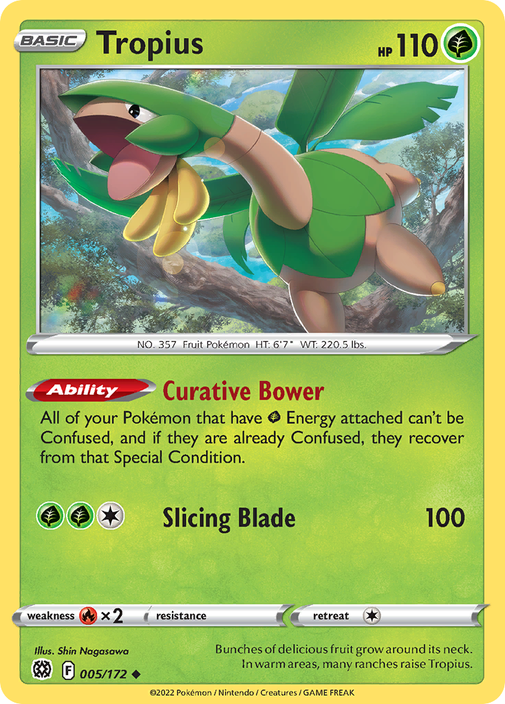 Tropius 005/172 Brilliant Stars Pokemon Reverse Holo Uncommon NM