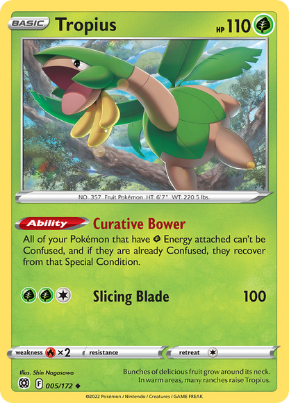 Tropius 005/172 Brilliant Stars Pokemon Reverse Holo Uncommon NM
