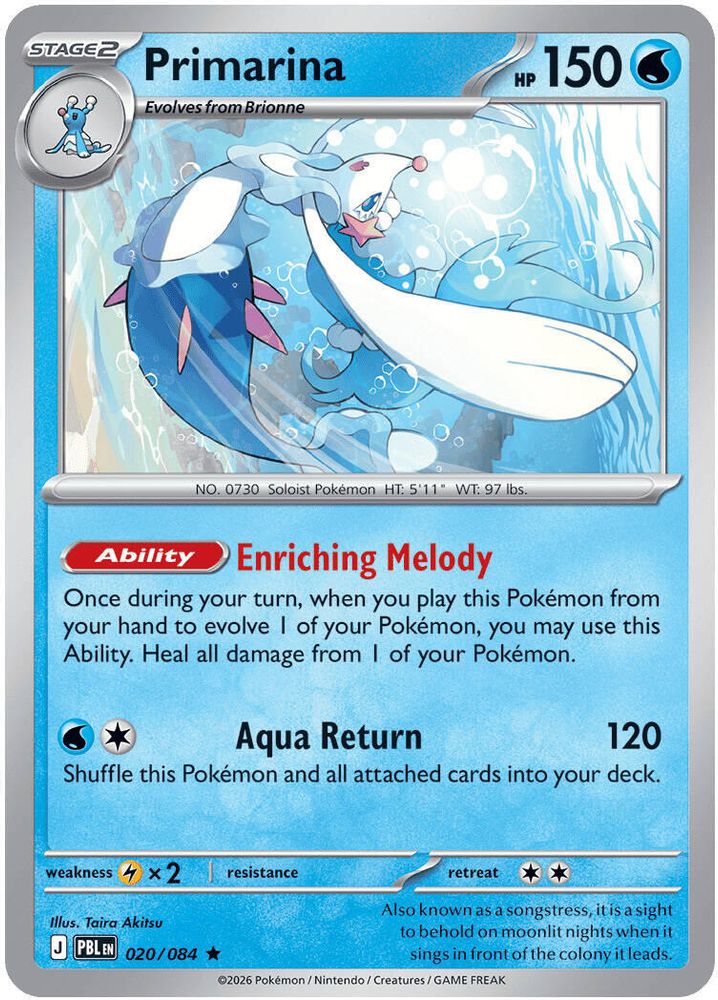 Primarina 020/084 Pitch Black Pokemon Reverse Holo