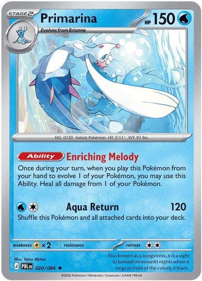 Primarina 020/084 Pitch Black Pokemon Reverse Holo