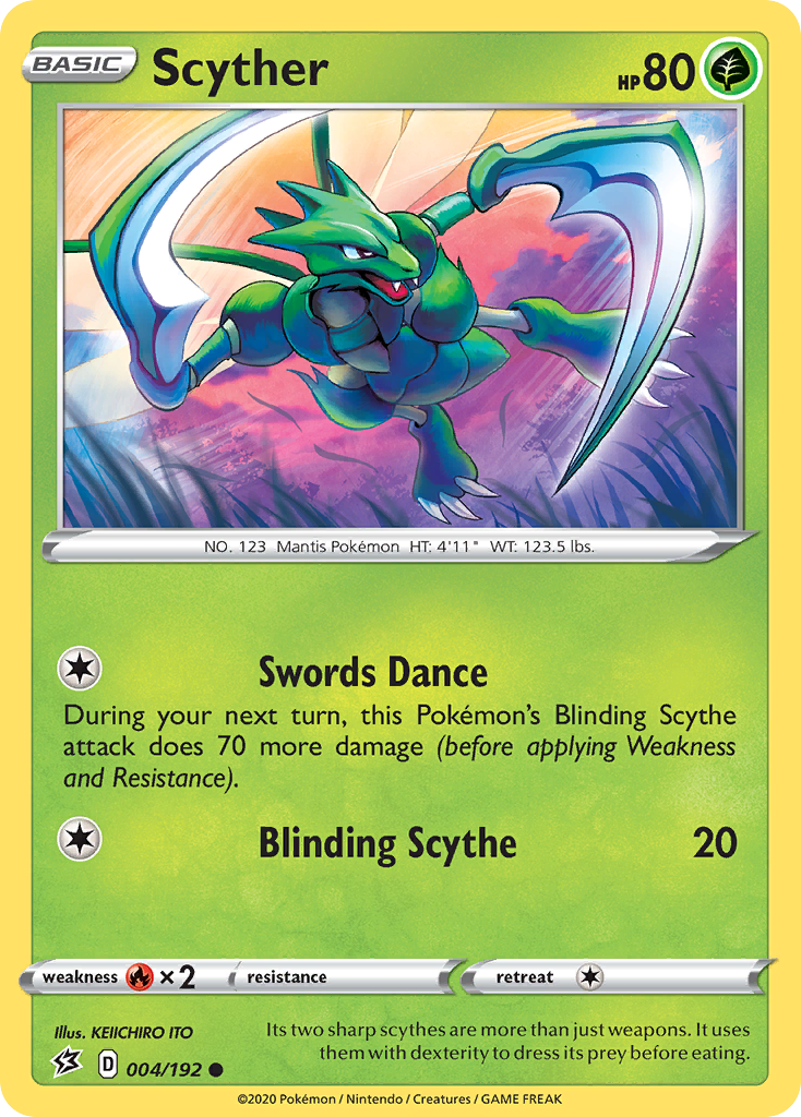 Scyther 004/192 Rebel Clash Pokemon Reverse Holo Common NM