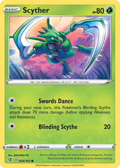 Scyther 004/192 Rebel Clash Pokemon Reverse Holo Common NM