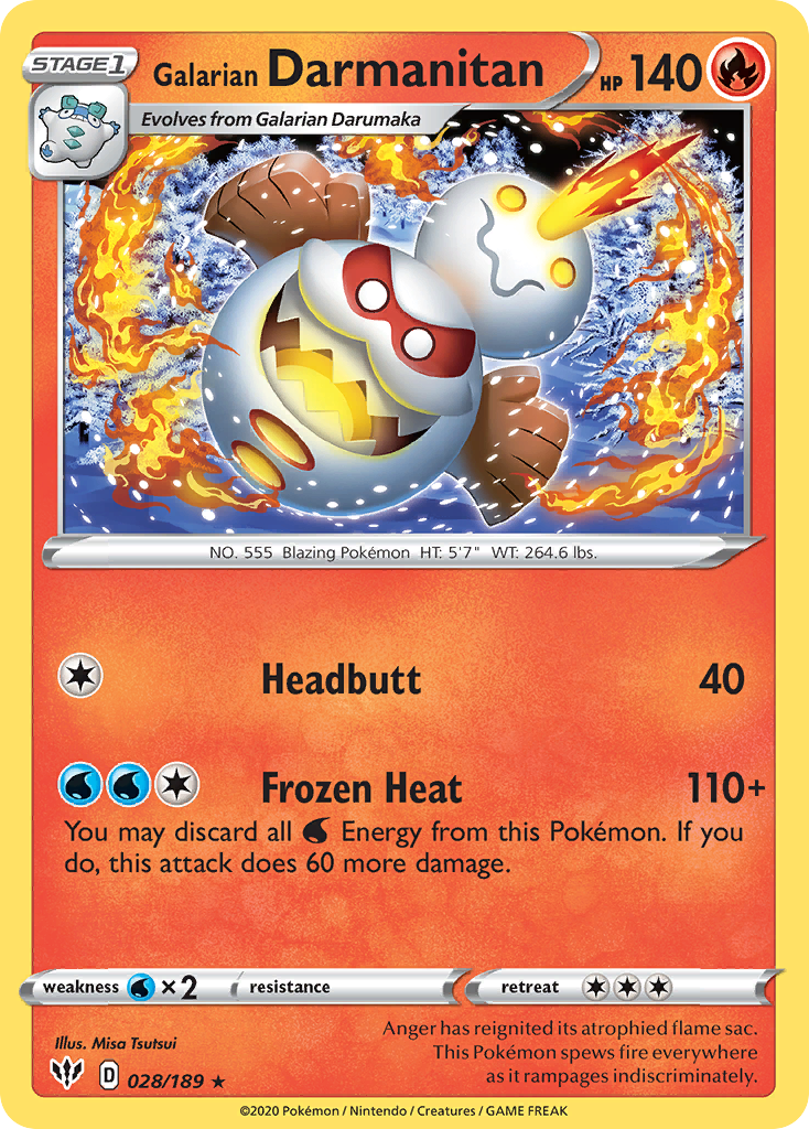 Galarian Darmanitan 028/189 Darkness Ablaze Pokemon Reverse Holo Rare NM