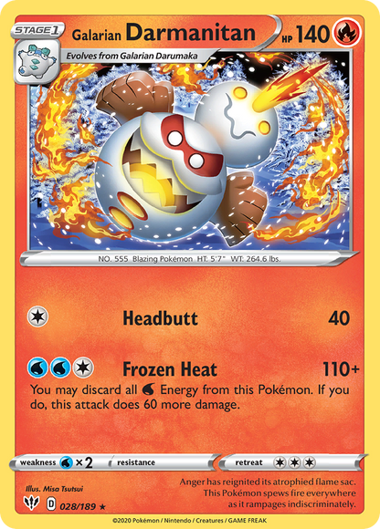 Galarian Darmanitan 028/189 Darkness Ablaze Pokemon Reverse Holo Rare NM