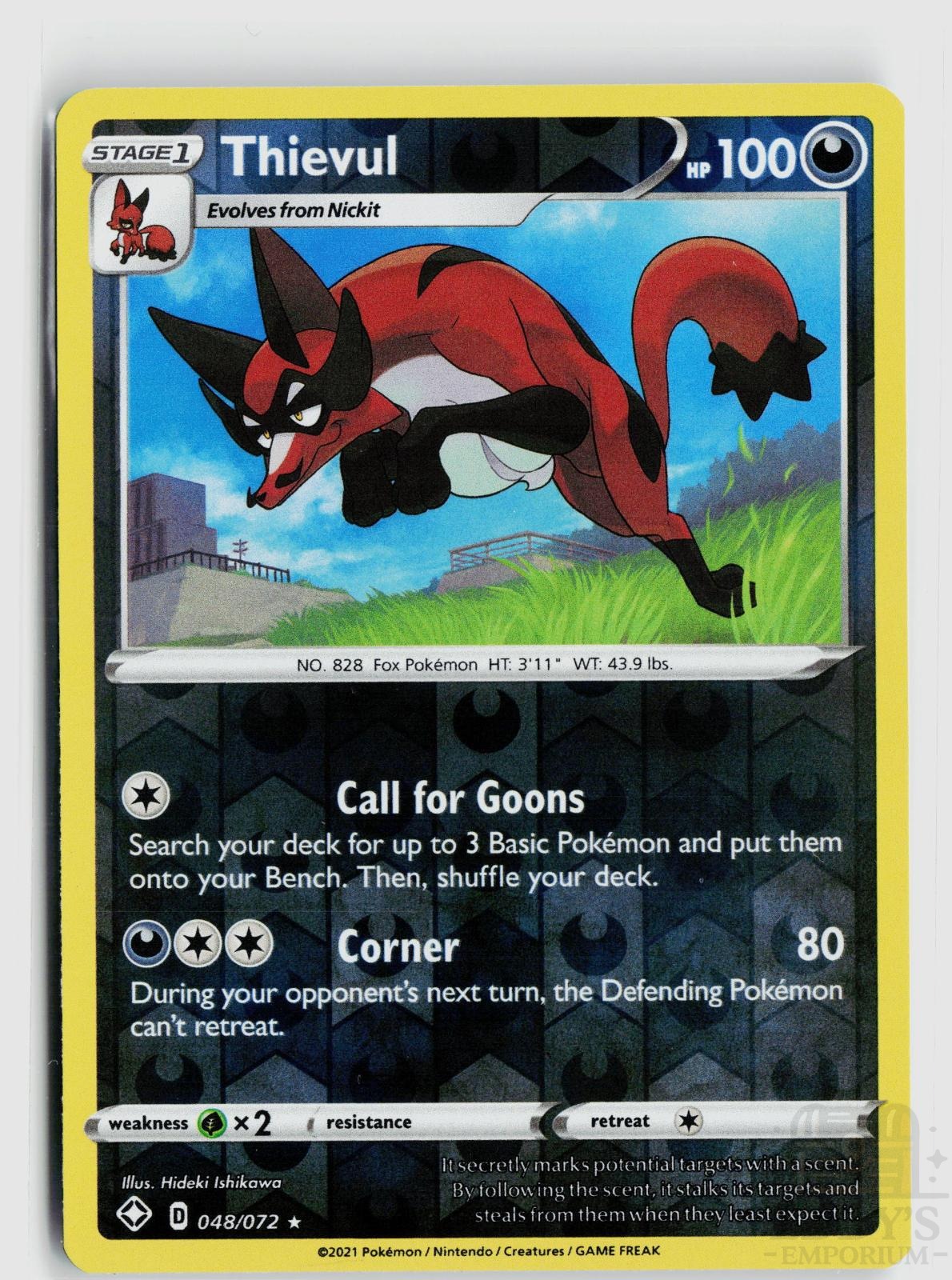 Thievul 048/072 Shining Fates Pokemon Reverse Holo Rare NM