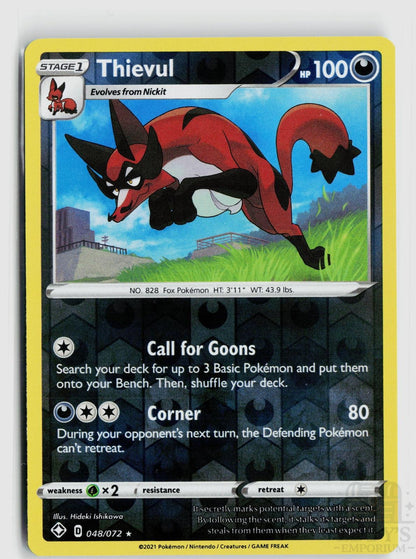 Thievul 048/072 Shining Fates Pokemon Reverse Holo Rare NM