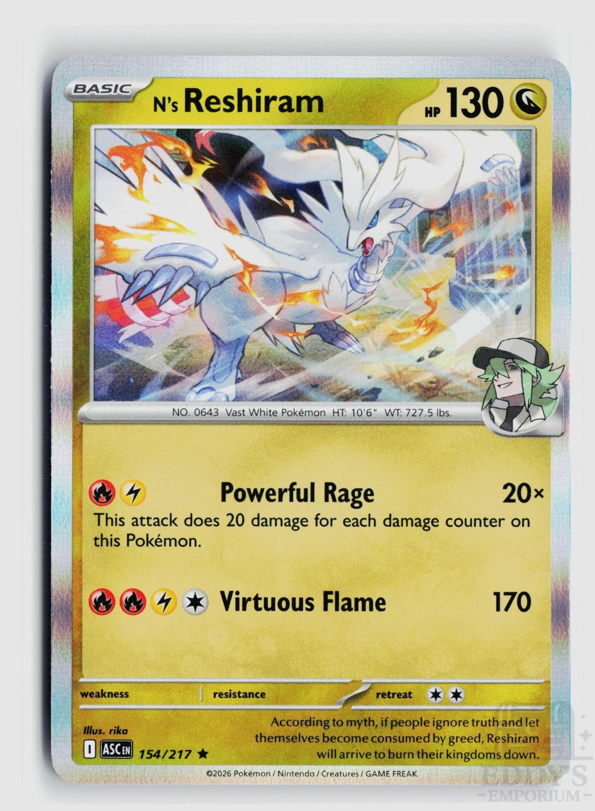 N's Reshiram 154/217 Ascended Heroes Pokemon Holo Rare NM