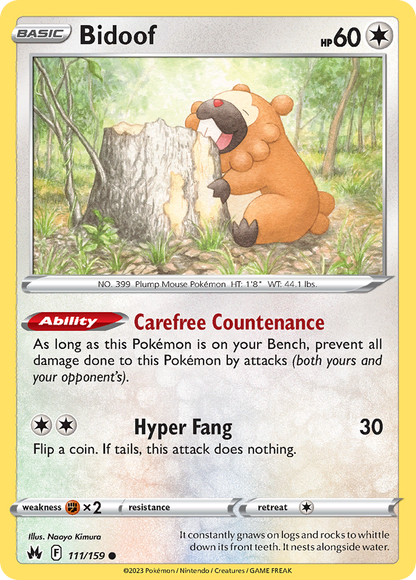 Bidoof 111/159 Crown Zenith Pokemon Reverse Holo Common NM