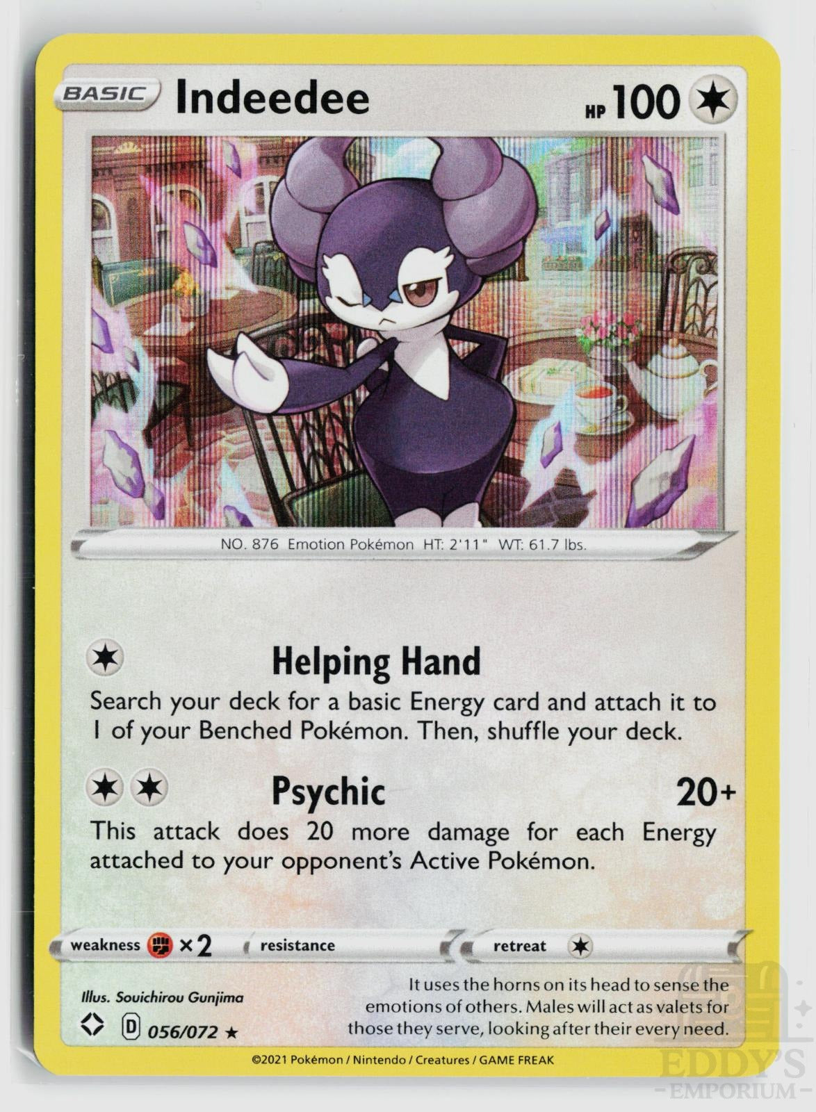 Indeedee 056/072 Shining Fates Pokemon Holo Rare NM