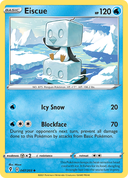 Eiscue 047/203 Evolving Skies Pokemon Reverse Holo Uncommon NM