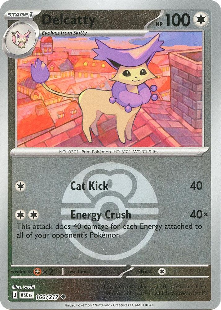 Delcatty (Love Ball) 166/217 Ascended Heroes Pokemon Reverse Holo Uncommon NM