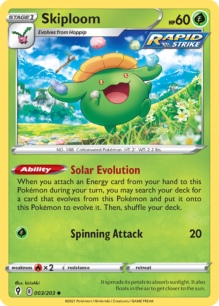 Skiploom 003/203 Evolving Skies Pokemon Reverse Holo Uncommon NM