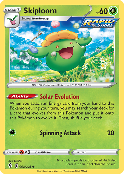 Skiploom 003/203 Evolving Skies Pokemon Reverse Holo Uncommon NM