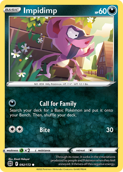 Impidimp 092/172 Brilliant Stars Pokemon Reverse Holo Common NM