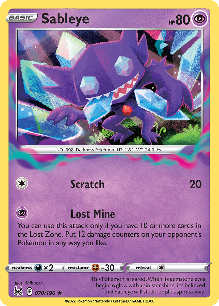 Sableye 070/196 Lost Origin Pokemon Holo Rare NM