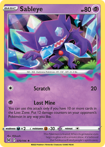 Sableye 070/196 Lost Origin Pokemon Holo Rare NM