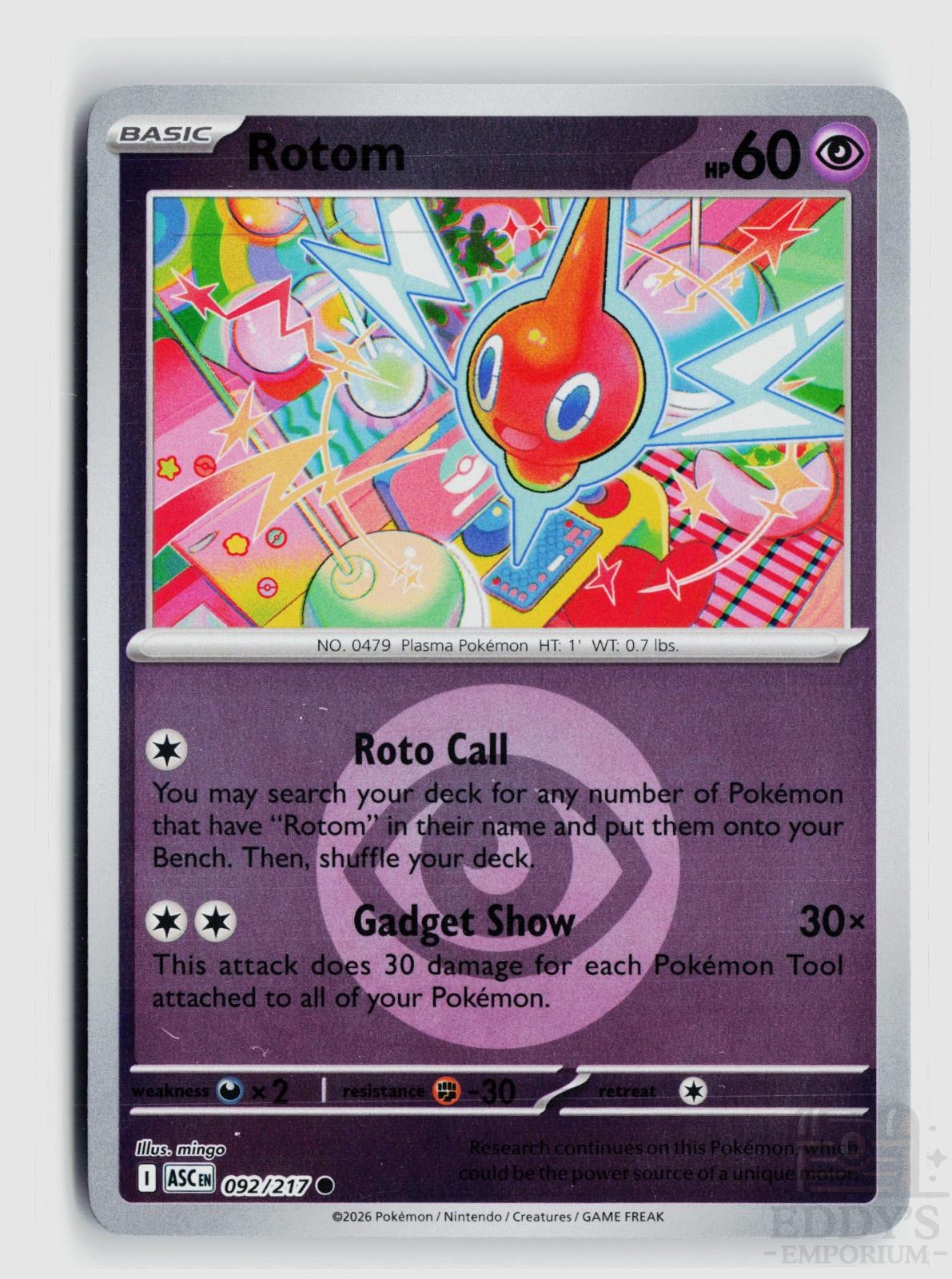 Rotom (Energy Symbol Pattern) 092/217 Ascended Heroes Pokemon Reverse Holo NM