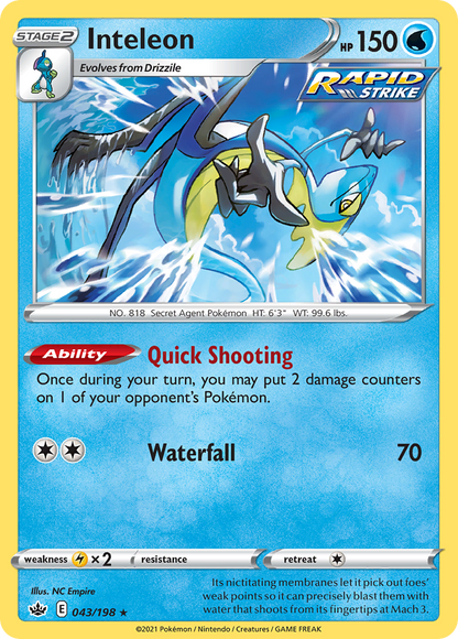 Inteleon 043/198 Chilling Reign Pokemon Holo Rare NM