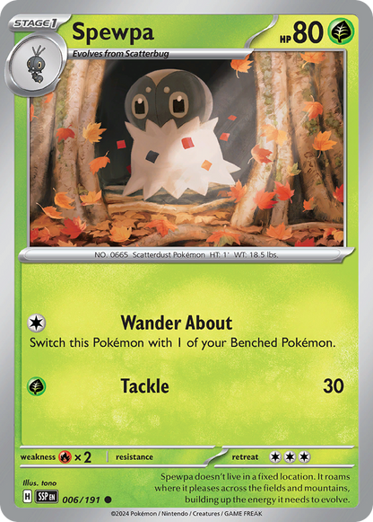 Spewpa 006/191 Surging Sparks Pokemon Reverse Holo Common NM